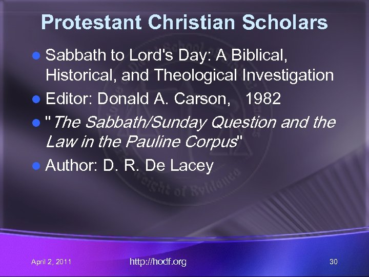 Protestant Christian Scholars l Sabbath to Lord's Day: A Biblical, Historical, and Theological Investigation