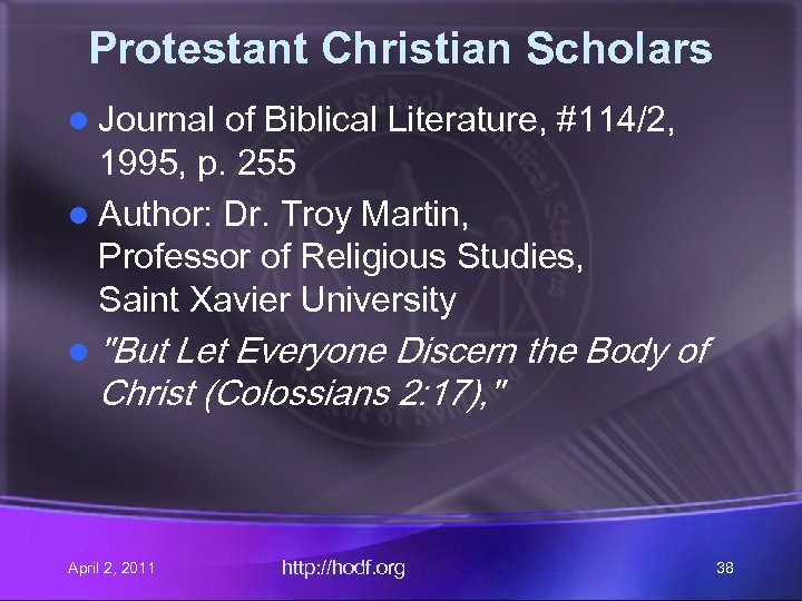 Protestant Christian Scholars l Journal of Biblical Literature, #114/2, 1995, p. 255 l Author: