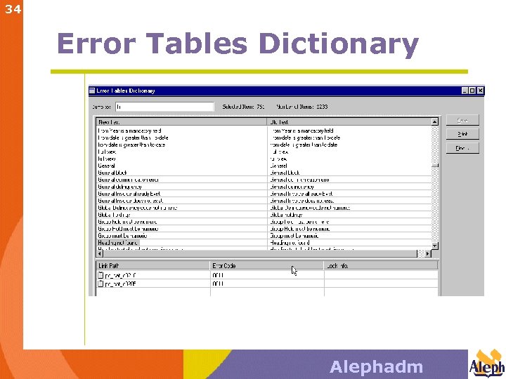 34 Error Tables Dictionary Alephadm 