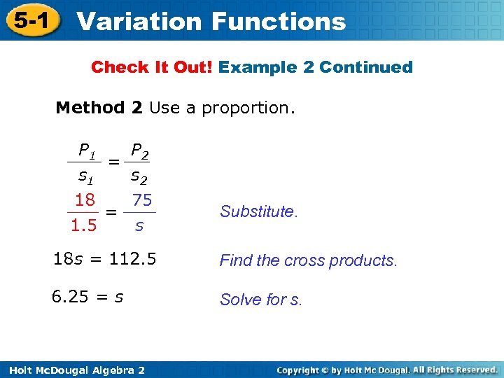 5 -1 Variation Functions Check It Out! Example 2 Continued Method 2 Use a