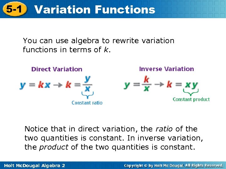 5 -1 Variation Functions You can use algebra to rewrite variation functions in terms