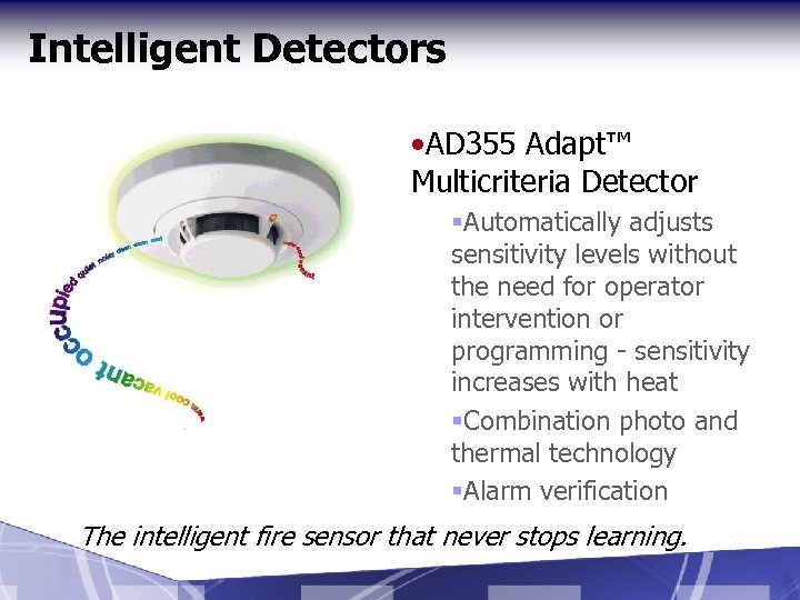 Intelligent Detectors • AD 355 Adapt™ Multicriteria Detector §Automatically adjusts sensitivity levels without the