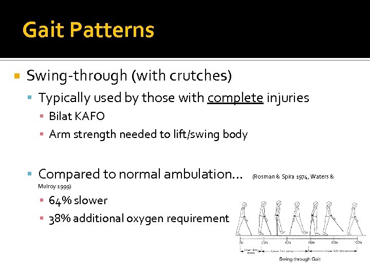 Gait Patterns Swing-through (with crutches) Typically used by those with complete injuries ▪ Bilat