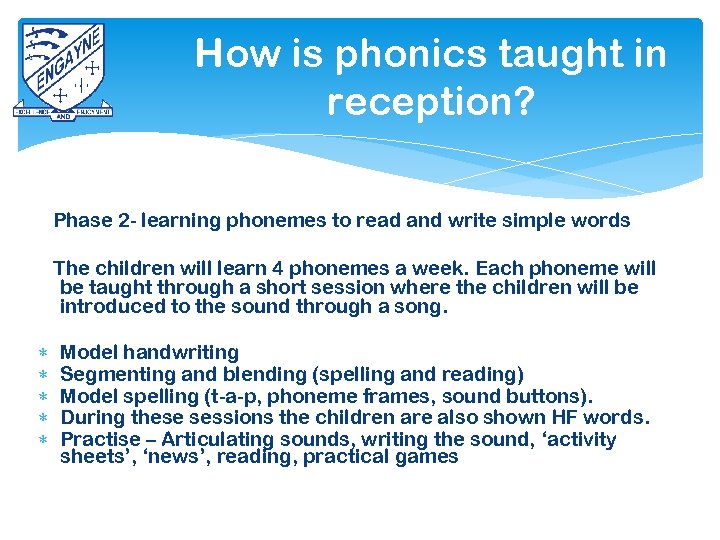 How is phonics taught in reception? Phase 2 - learning phonemes to read and