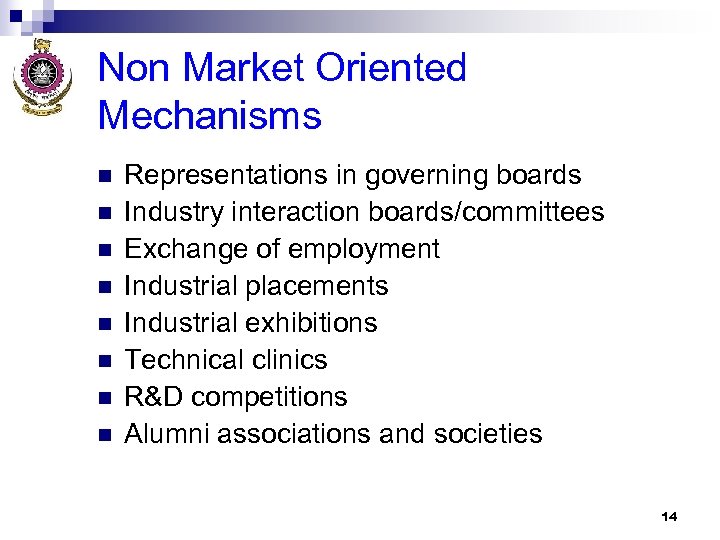 Non Market Oriented Mechanisms n n n n Representations in governing boards Industry interaction