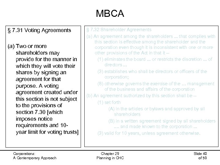 MBCA § 7. 31 Voting Agreements (a) Two or more shareholders may provide for