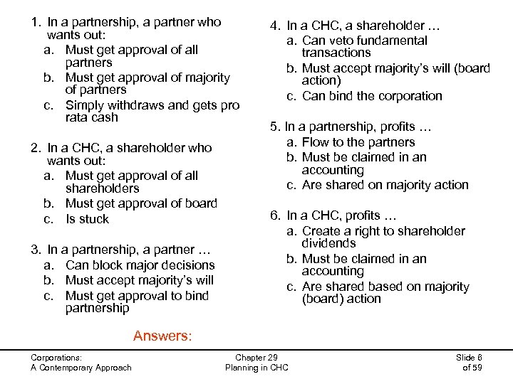 1. In a partnership, a partner who wants out: a. Must get approval of