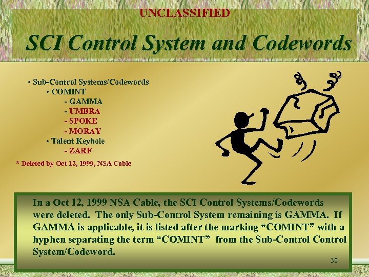 UNCLASSIFIED SCI Control System and Codewords • Sub-Control Systems/Codewords • COMINT - GAMMA -