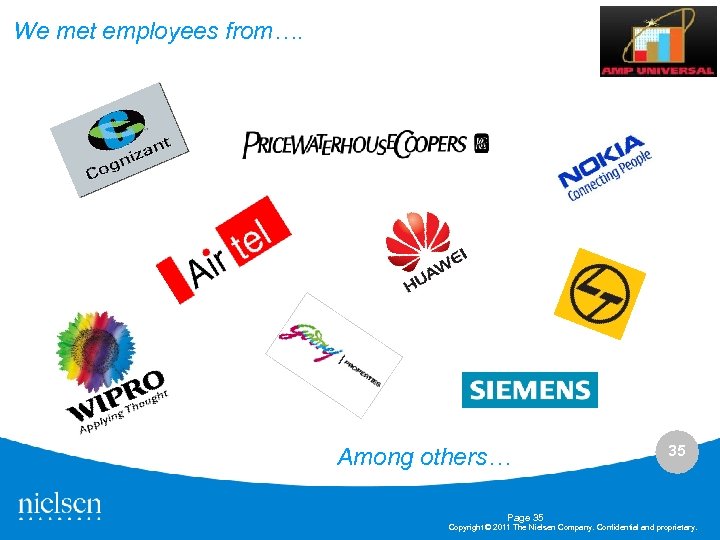 We met employees from…. Among others… Page 35 35 Copyright © 2011 The Nielsen