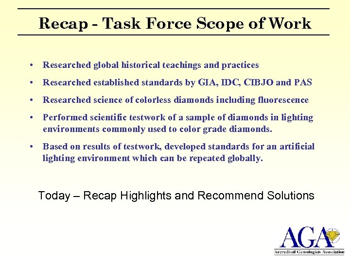 Recap - Task Force Scope of Work • Researched global historical teachings and practices