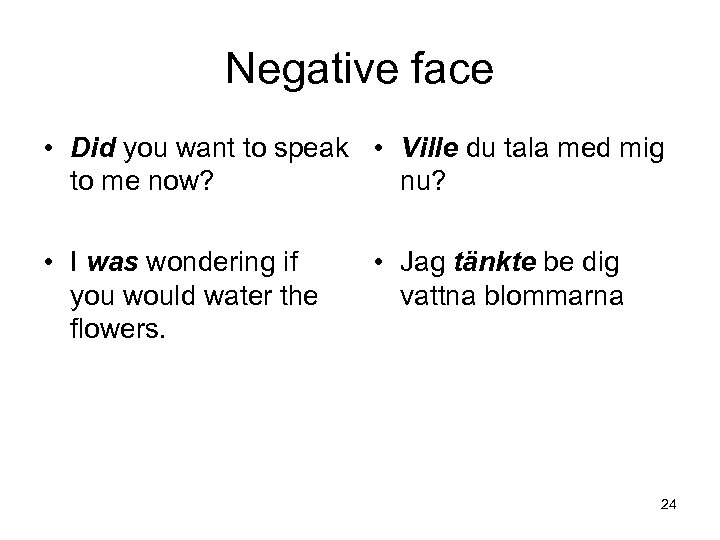 Negative face • Did you want to speak • Ville du tala med mig