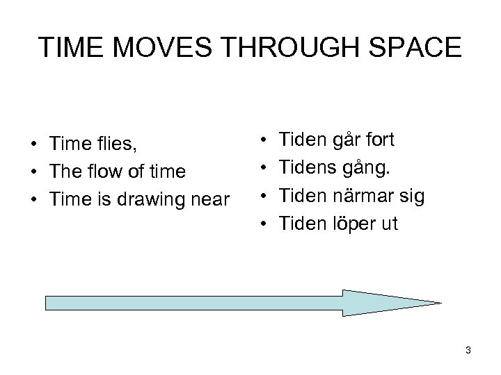 TIME MOVES THROUGH SPACE • Time flies, • The flow of time • Time