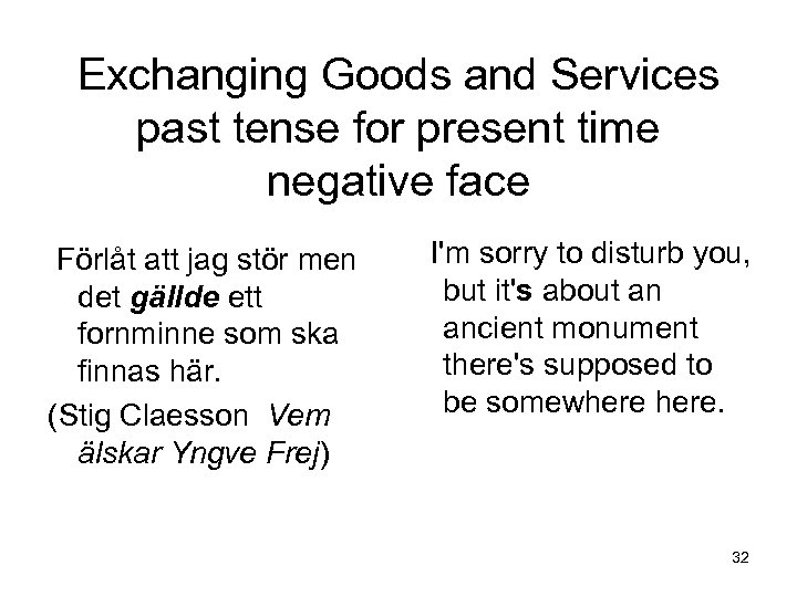Exchanging Goods and Services past tense for present time negative face Förlåt att jag