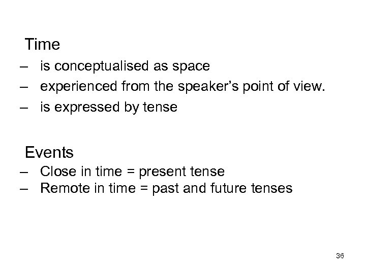 Time – is conceptualised as space – experienced from the speaker’s point of view.