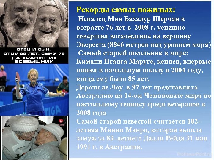 Рекорды самых пожилых: Непалец Мин Бахадур Шерчан в возрасте 76 лет в 2008 г.