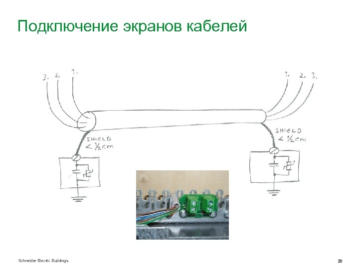 Подключение экранов кабелей Schneider Electric Buildings 20 