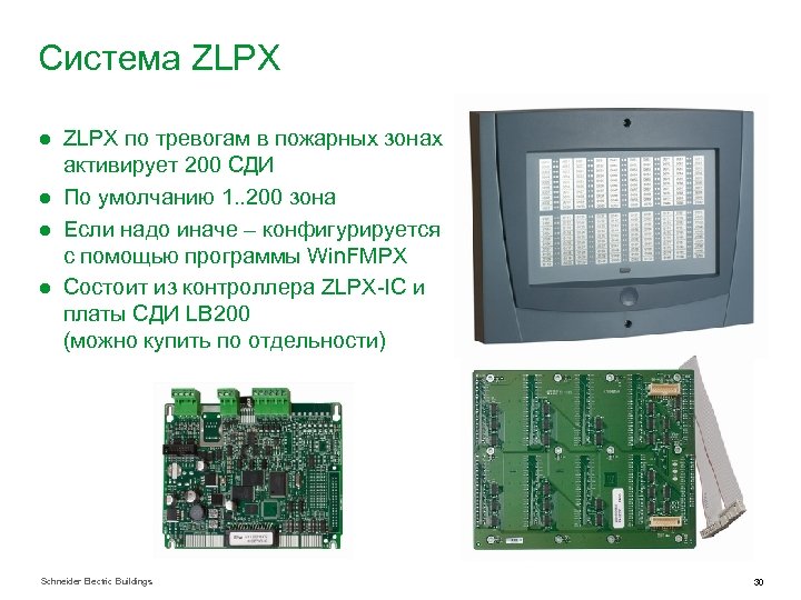 Система ZLPX ● ZLPX по тревогам в пожарных зонах активирует 200 СДИ ● По