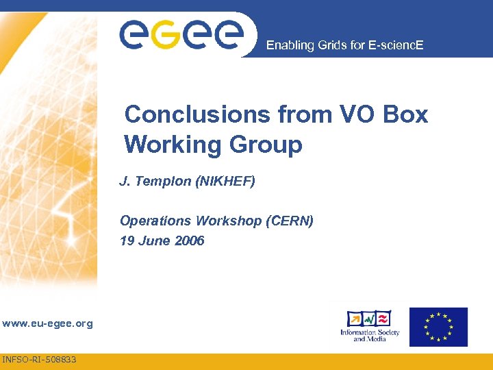 Enabling Grids for E-scienc. E Conclusions from VO Box Working Group J. Templon (NIKHEF)
