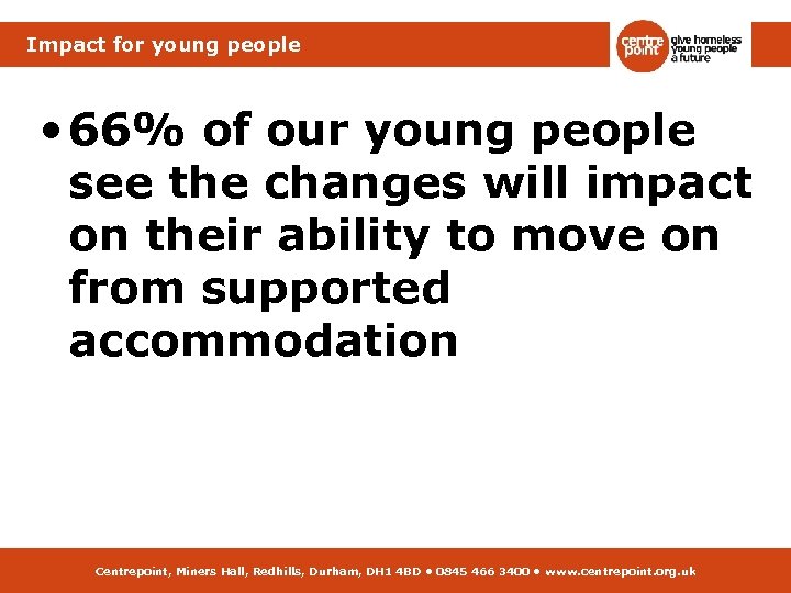 Impact for young people • 66% of our young people see the changes will