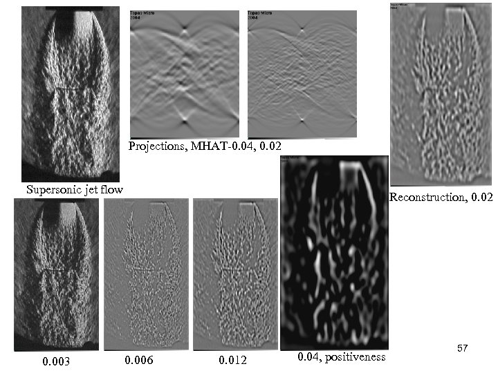 Projections, MHAT 0. 04, 0. 02 Supersonic jet flow 0. 003 Reconstruction, 0. 02