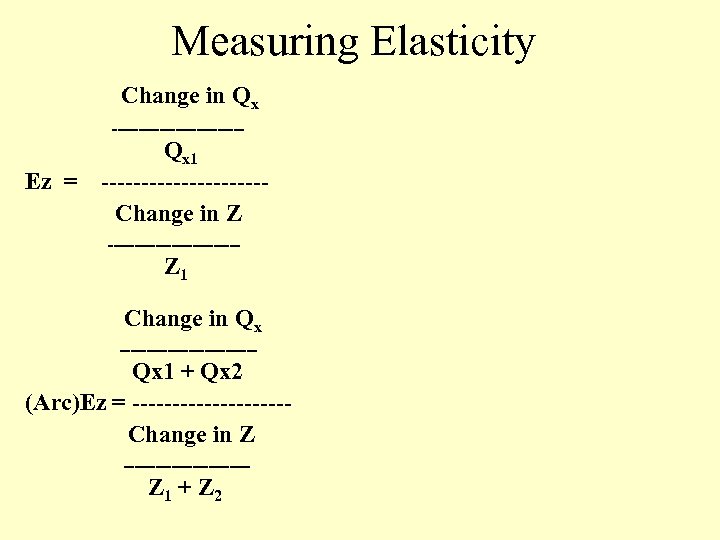 Measuring Elasticity Change in Qx ------------- Ez = Qx 1 ----------Change in Z -------------