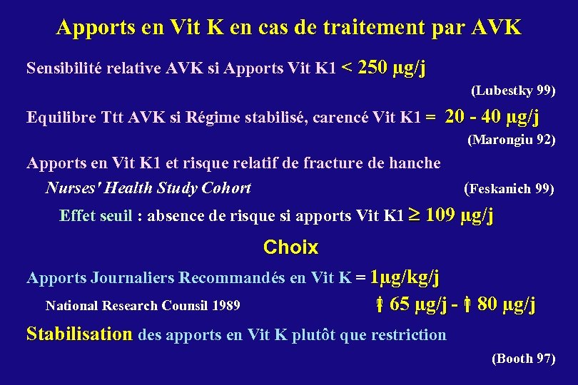 Apports en Vit K en cas de traitement par AVK Sensibilité relative AVK si