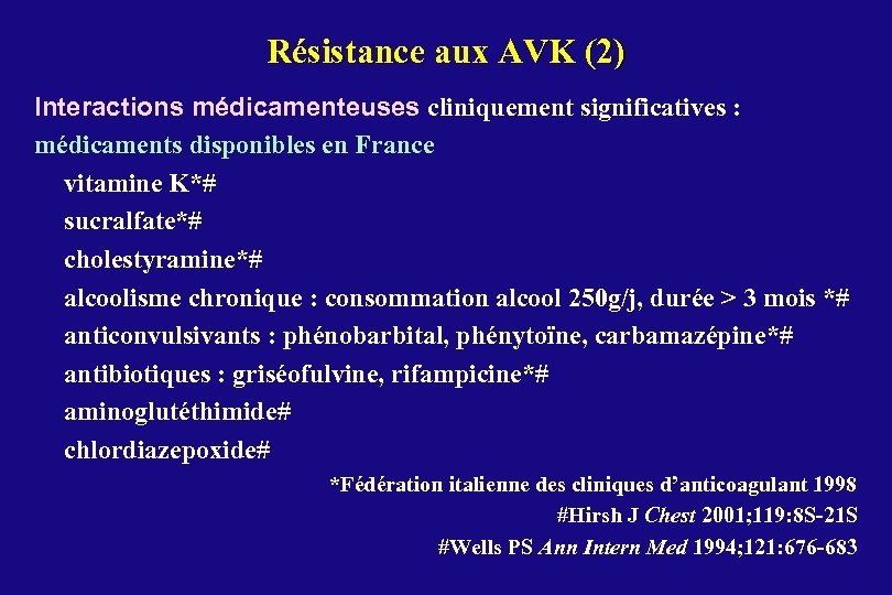 Résistance aux AVK (2) Interactions médicamenteuses cliniquement significatives : médicaments disponibles en France vitamine
