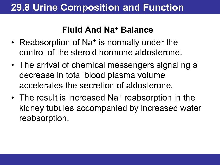 29. 8 Urine Composition and Function Fluid And Na+ Balance • Reabsorption of Na+