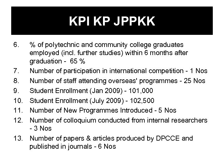 KPI KP JPPKK 6. 7. 8. 9. 10. 11. 12. 13. % of polytechnic