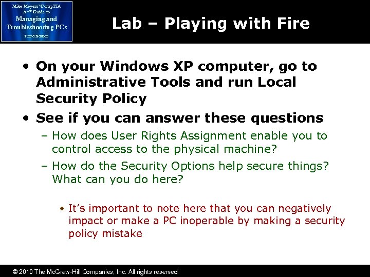Mike Meyers’ Comp. TIA A+® Guide to Managing and Troubleshooting PCs Lab – Playing
