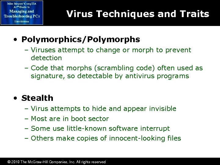 Mike Meyers’ Comp. TIA A+® Guide to Managing and Troubleshooting PCs Virus Techniques and