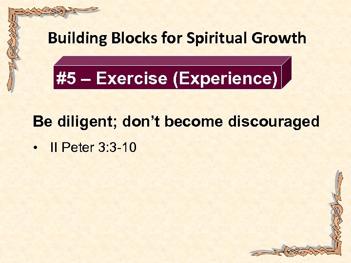 Building Blocks for Spiritual Growth #5 – Exercise (Experience) Be diligent; don’t become discouraged