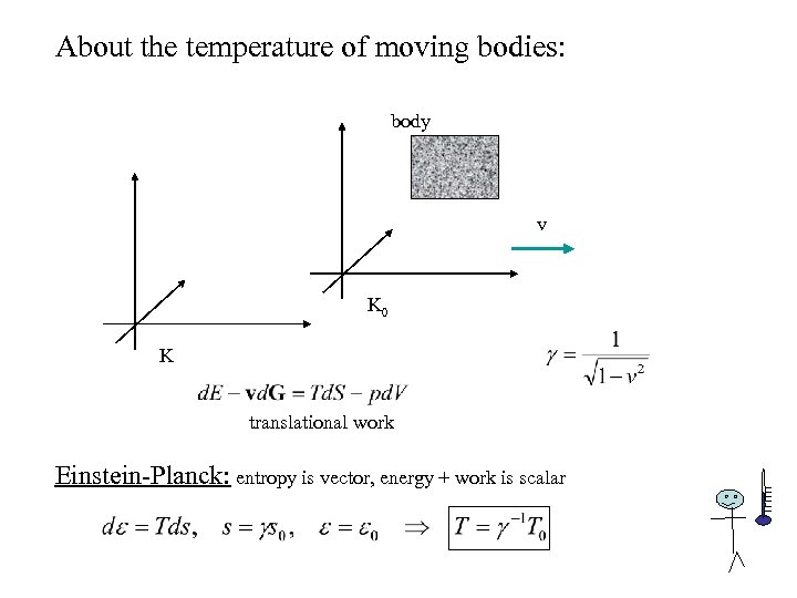 About the temperature of moving bodies: body v K 0 K translational work Einstein-Planck: