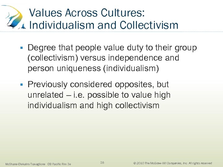 Values Across Cultures: Individualism and Collectivism § Degree that people value duty to their