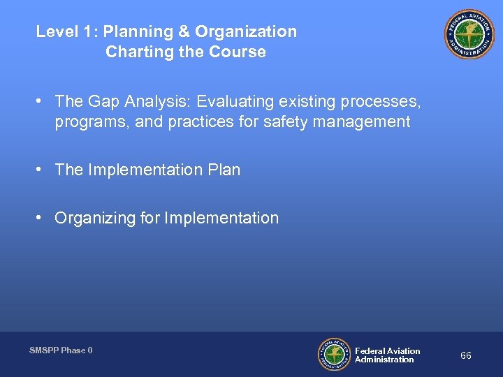 Level 1: Planning & Organization Charting the Course • The Gap Analysis: Evaluating existing