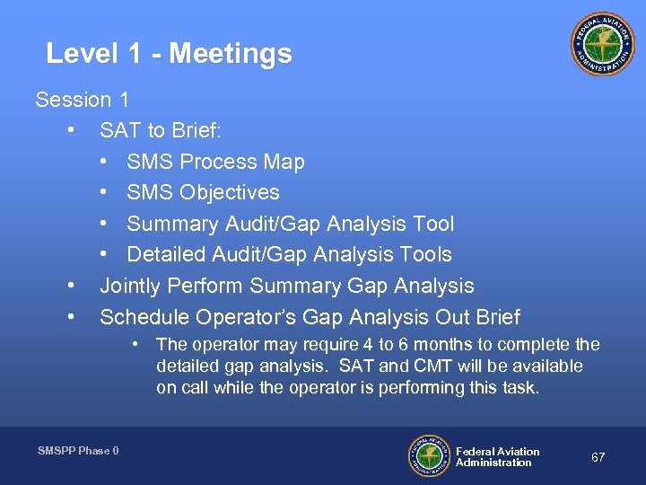 Level 1 - Meetings Session 1 • SAT to Brief: • SMS Process Map