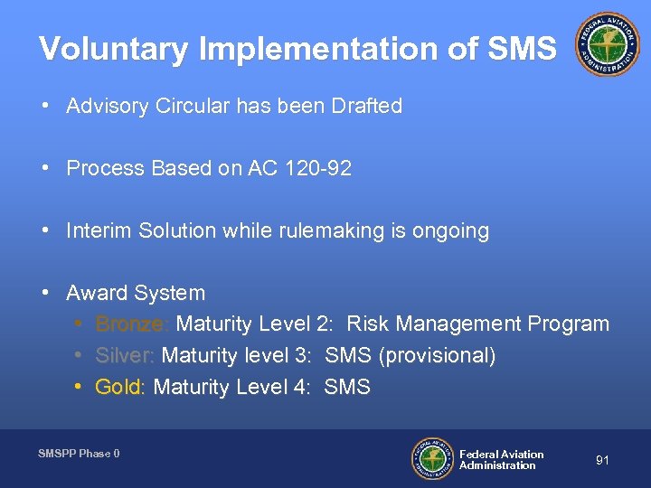 Voluntary Implementation of SMS • Advisory Circular has been Drafted • Process Based on