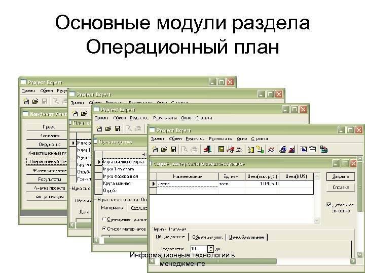 Основные модули раздела Операционный план Информационные технологии в менеджменте 