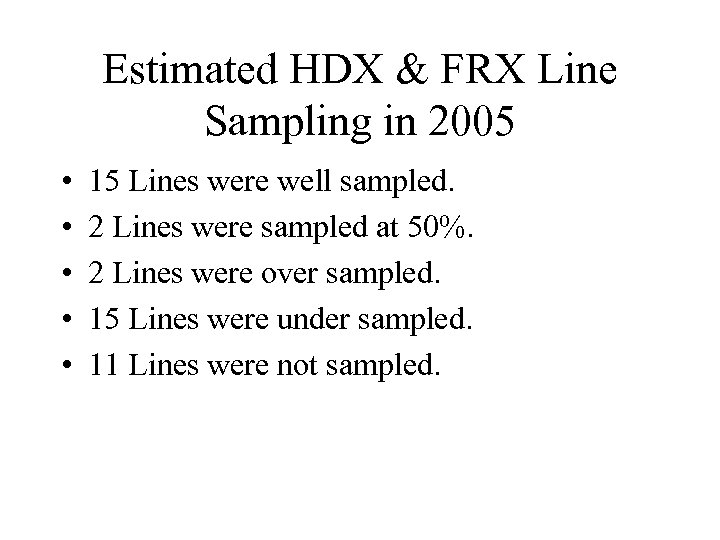 Estimated HDX & FRX Line Sampling in 2005 • • • 15 Lines were