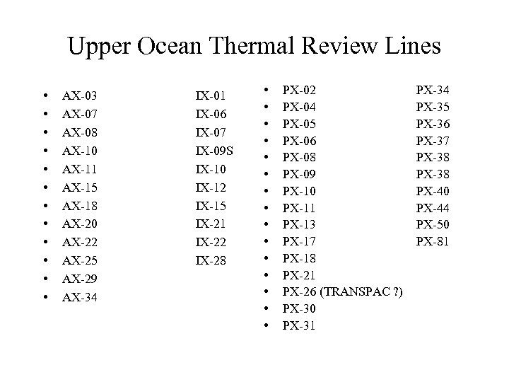 Upper Ocean Thermal Review Lines • • • AX-03 AX-07 AX-08 AX-10 AX-11 AX-15