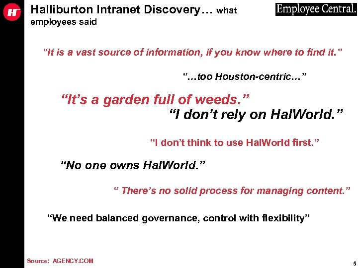 Halliburton Intranet Discovery… what employees said “It is a vast source of information, if