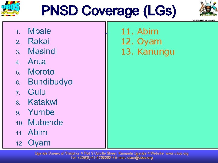 PNSD Coverage (LGs) THE REPUBLIC OF UGANDA 1. 2. 3. 4. 5. 6. 7.