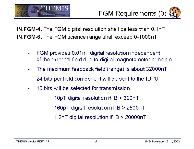 FGM Requirements (3) IN. FGM-4. The FGM digital resolution shall be less than 0.
