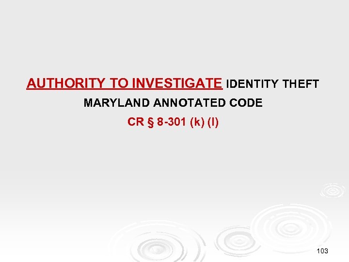 AUTHORITY TO INVESTIGATE IDENTITY THEFT MARYLAND ANNOTATED CODE CR § 8 -301 (k) (l)