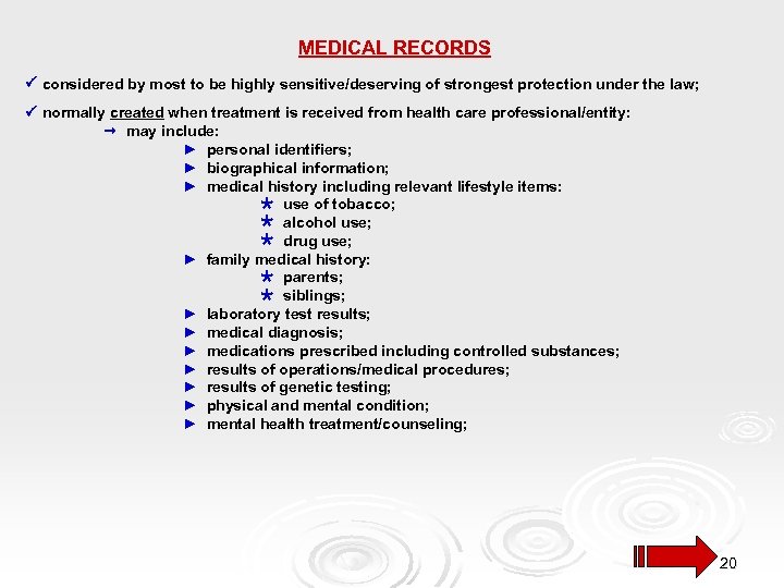 MEDICAL RECORDS considered by most to be highly sensitive/deserving of strongest protection under the