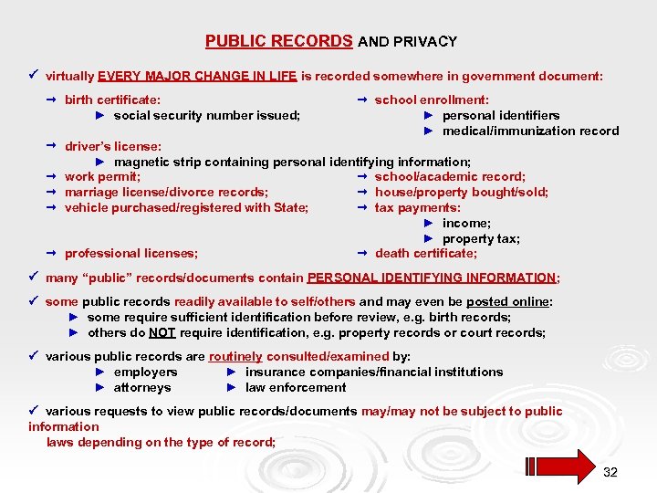 PUBLIC RECORDS AND PRIVACY virtually EVERY MAJOR CHANGE IN LIFE is recorded somewhere in