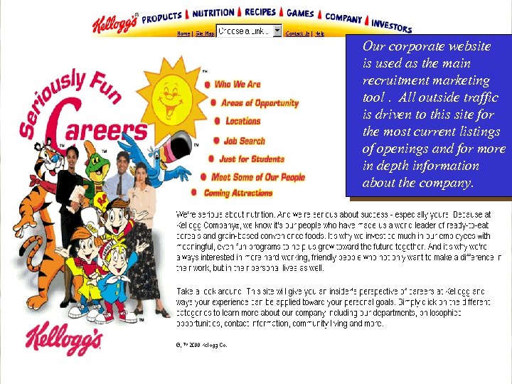 Our corporate website is used as the main recruitment marketing tool. All outside traffic