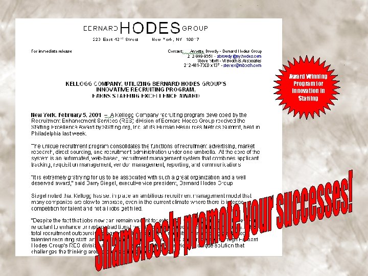 Award Winning Program for Innovation in Staffing 