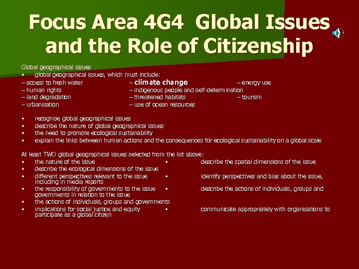Focus Area 4 G 4 Global Issues and the Role of Citizenship Global geographical