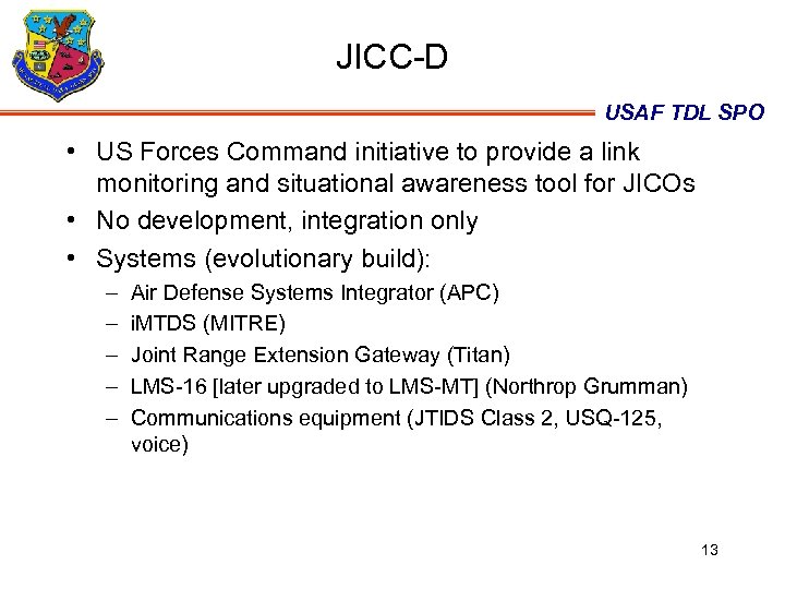 USAF TDL SPO Joint Interface Control Officer JICO